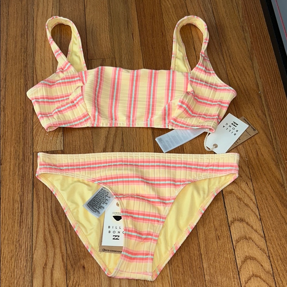 Billabong Yellow and Pink Striped Bikini Set size L NWT
